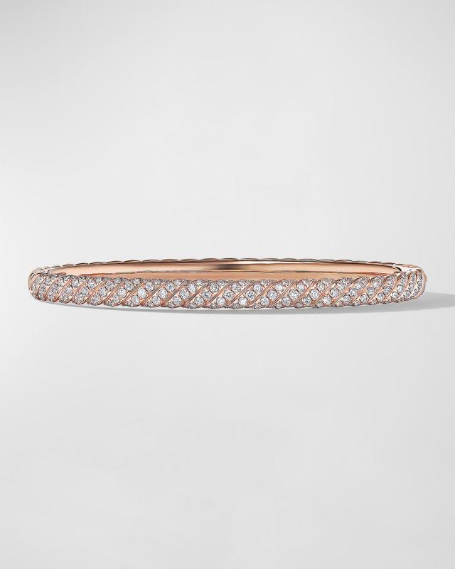 Sculpted Cable Bracelet with Diamonds in 18K Rose Gold, 4.5
